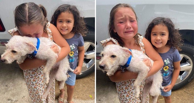 Little girls are moved to tears after deputy reunites them with their missing dog